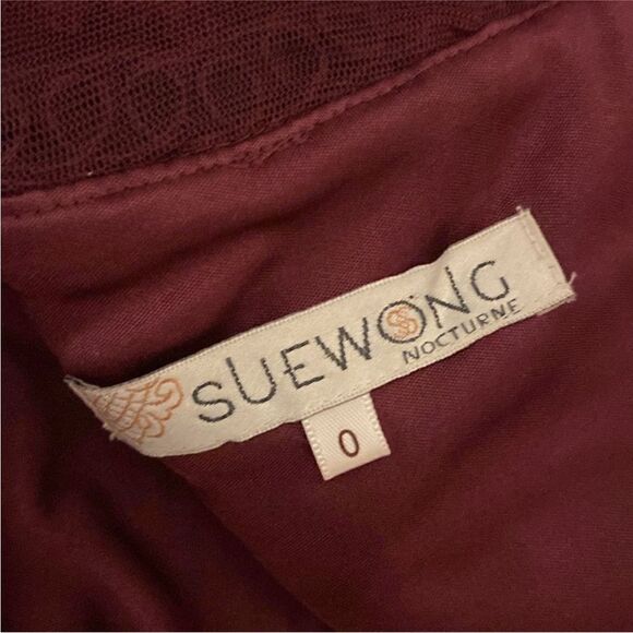 Sue Wong Deep Red Lace Midi Dress, US0 - Picture 10 of 12